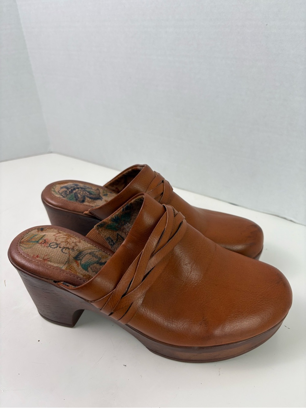 boc Tan Leather Braided Clog Mules